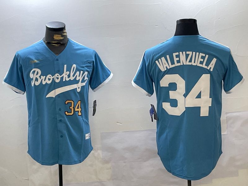 Men Los Angeles Dodgers #34 Valenzuela Light Blue Game 2024 Nike MLB Jersey style 10294